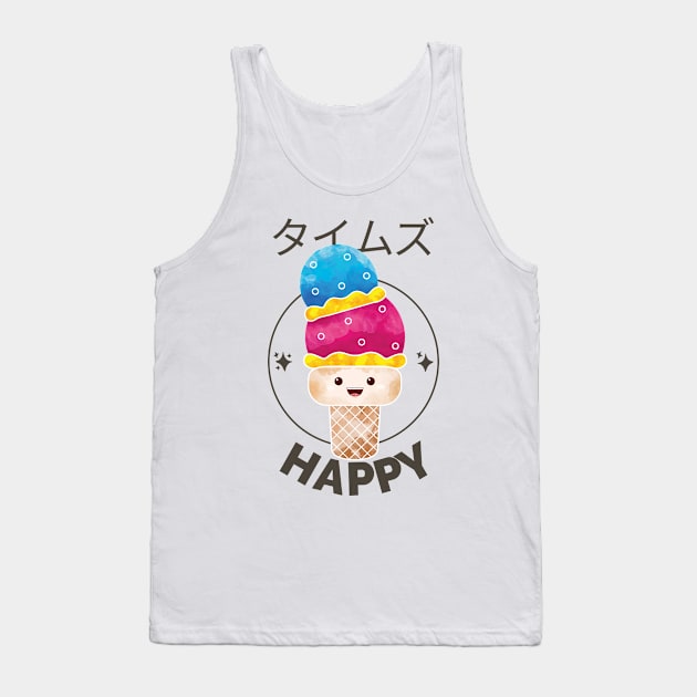 Happy Kawaii Ice cream Japan Tank Top by InkyArt